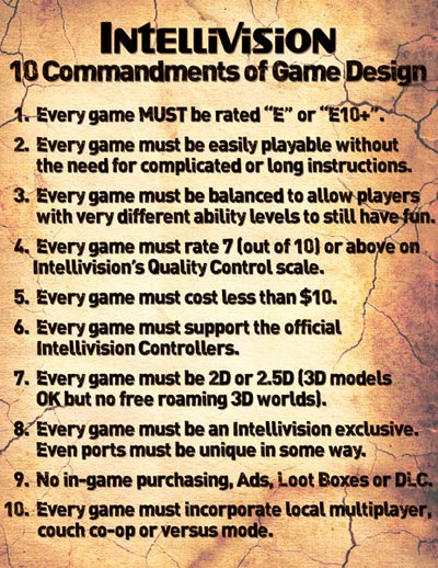 Les dix commandements du game design pour Intellivision Entertainment