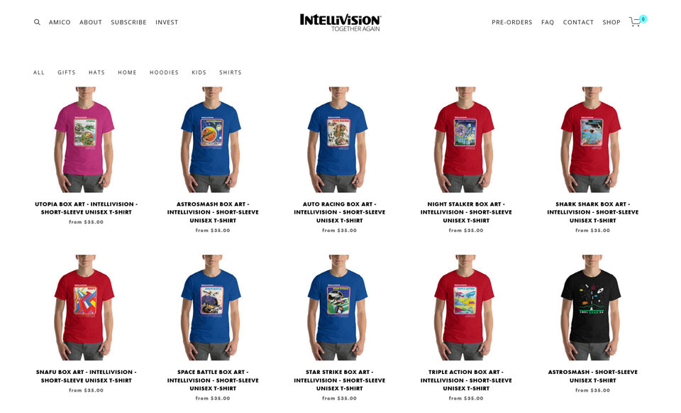 Plus de 10 modèles de T-shirts disponibles sur la boutique Intellivision